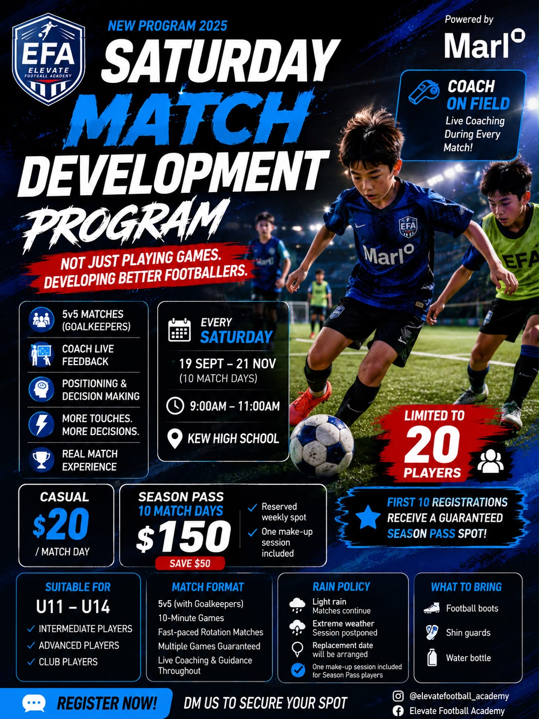 Saturday Match Development Program brochure with session details, format and pricing